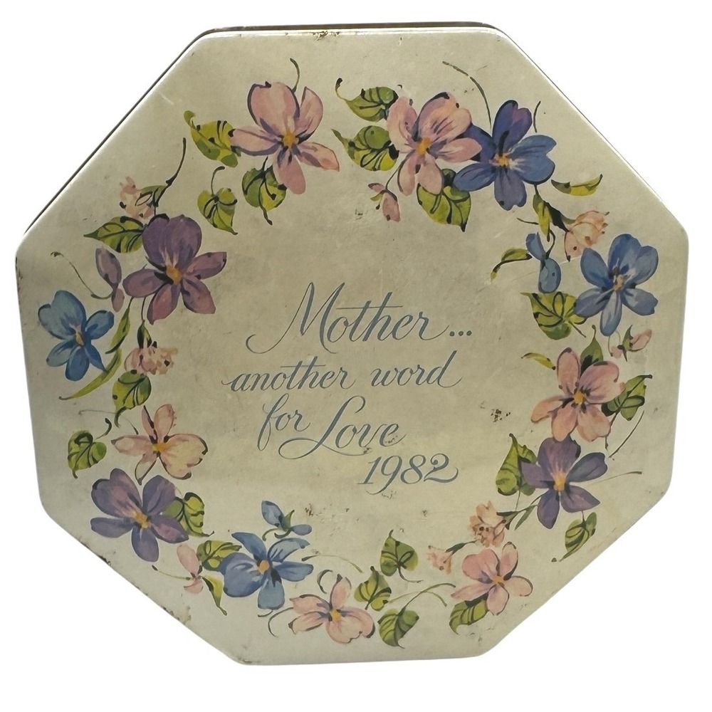 Vintage 1982 Avon Mothers Day Octagon Floral Tin Canister Made in England